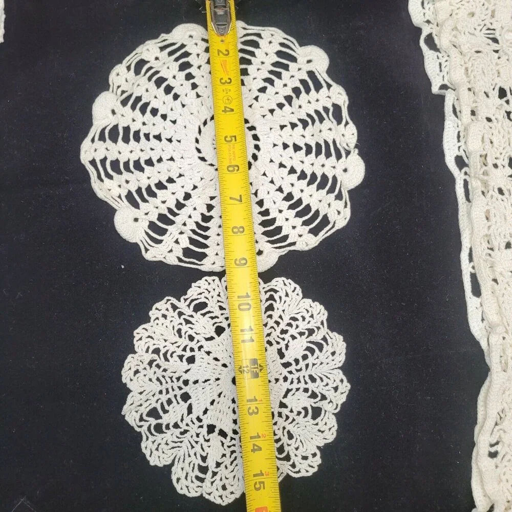 Crochet Doily Set Cream Vintage Floral Lace 5 Piece Mixed Lot